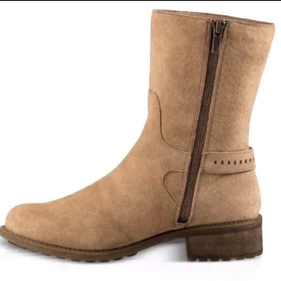 UGG Pre-Owned Women's Keppler Chestnut Brown Leather Buckle Ankle Boots, Size 7 - Picture 2 of 10